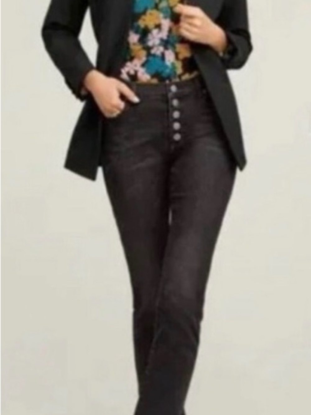 CAbi High-Rise Black Button-Fly Slim Jeans